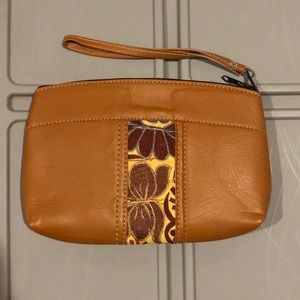 Leather embroidered clutch